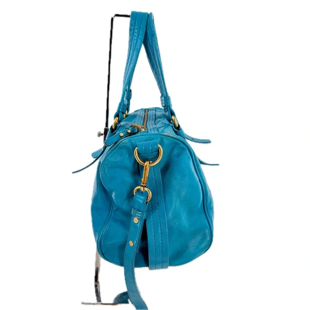 Marc Jacobs Totally Turnlock Shifty Satchel Crossbody Bag Peacock Blue Leather